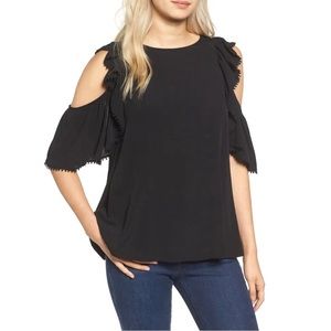 Rebecca Minkoff Monsoon black ruffle cold shoulder top size S